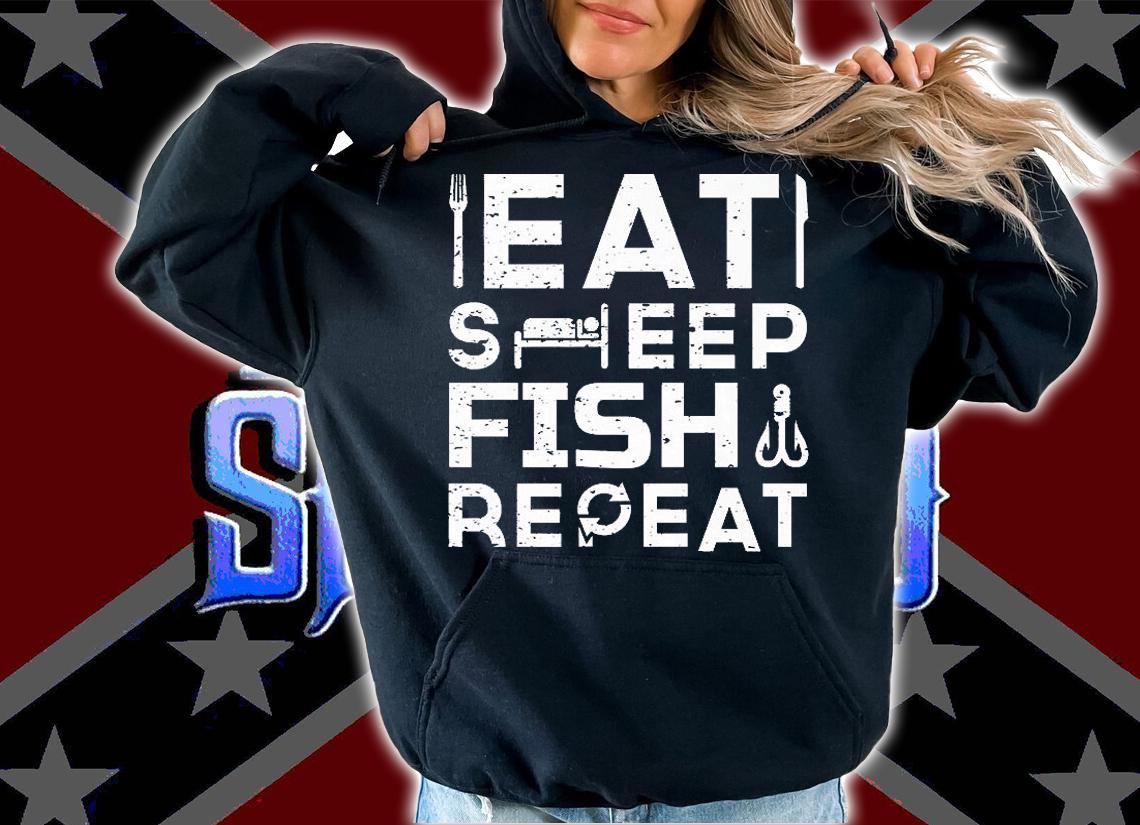 Fishing Lover Funny Retro Eat Sleep Fish Repeat T-Shirt''