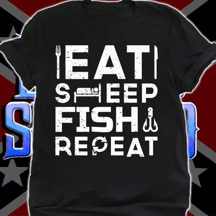 Fishing Lover Funny Retro Eat Sleep Fish Repeat T-Shirt''