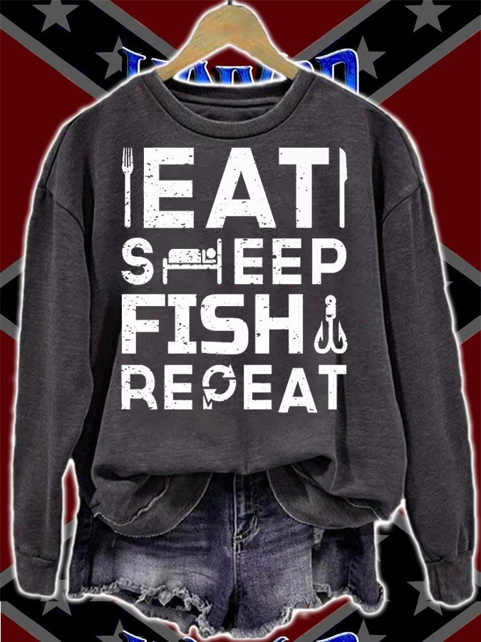 Fishing Lover Funny Retro Eat Sleep Fish Repeat T-Shirt''