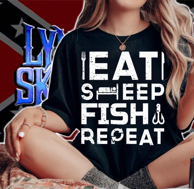 Fishing Lover Funny Retro Eat Sleep Fish Repeat T-Shirt''