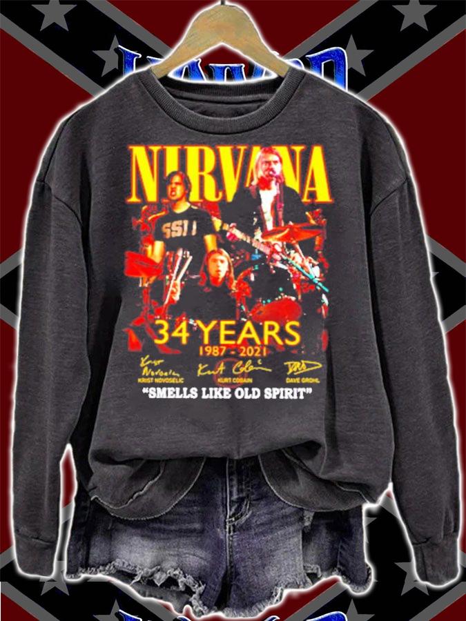 Men's Nirvana 34 years 1987 2021 smells like old spirit t-shirt sweatshirt