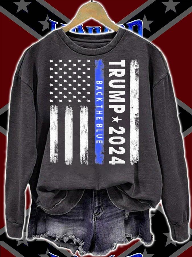 Trump 2024 back the blue American Flag shirt sweatshirt