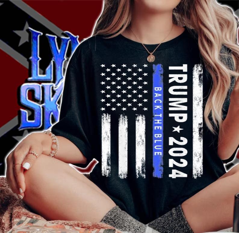 Trump 2024 back the blue American Flag shirt woman shirt
