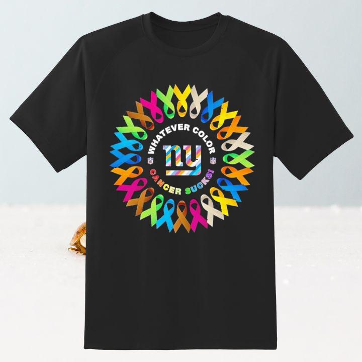 New York Giants Whatever Breast Cancer Sucks Color Ribbon Flower T-Shirt