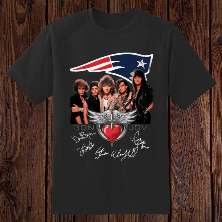 Personalized Bon Jovi Rock Band New England Patriots Autographed T-Shirt