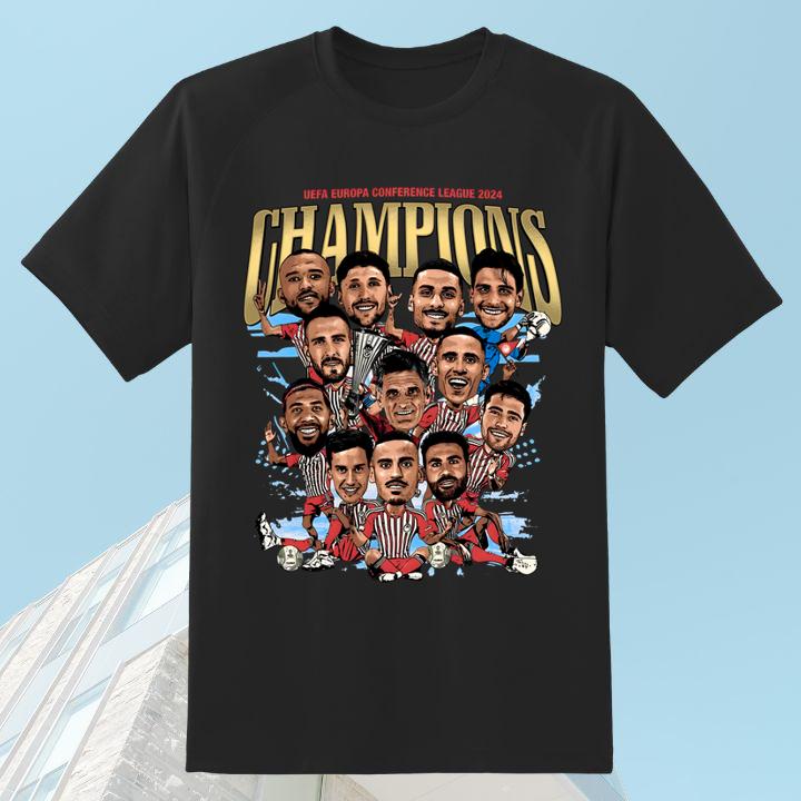 Olympiacos Uefa Europa Conference League 2024 Champions Team Caricature Shirt