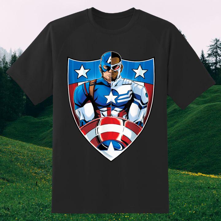 Marvel Captain America Steve Rogers And Sam Wilson On Shield Falcon Shirt