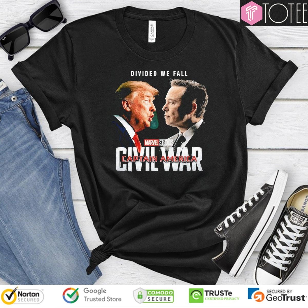 Trump Vs Elon Musk Civil Wars Divided We Fall T-shirt