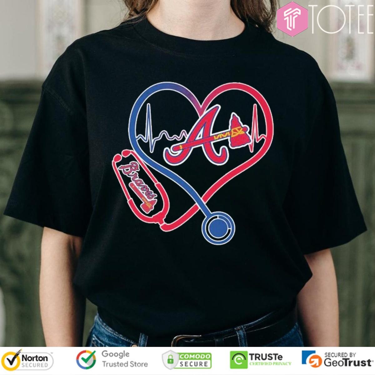 Stethoscope Heartbeat Nurse Atlanta Braves Baseball T-shirt