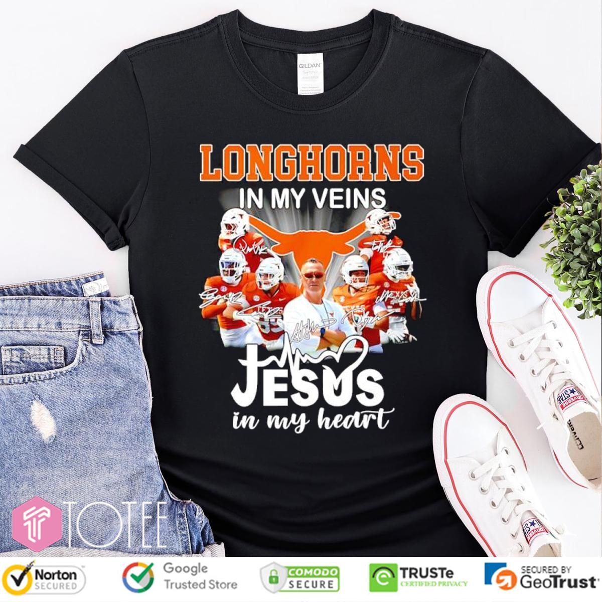 In My Veins Jesus In My Heart Texas Longhorns T-shirt