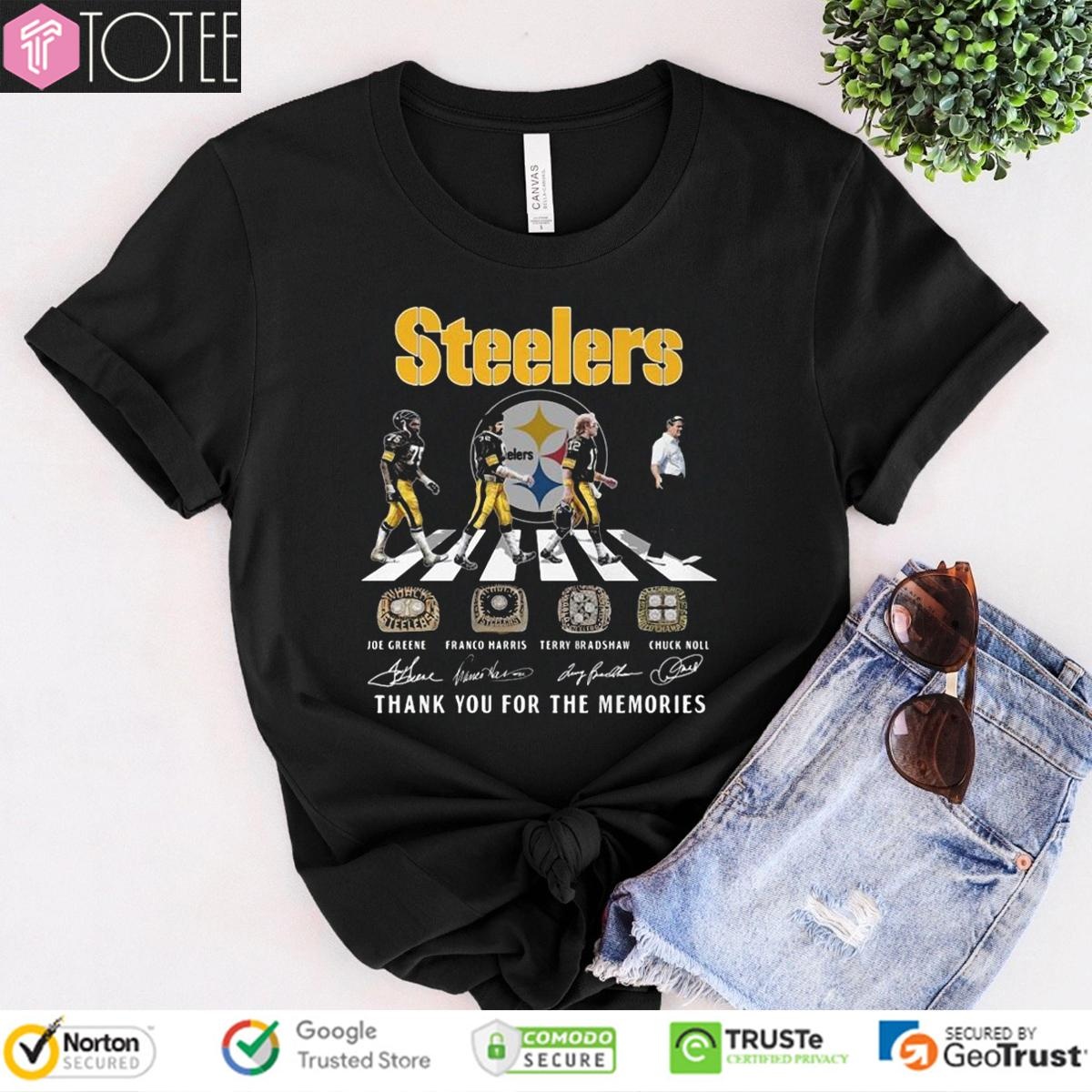 Steelers Greene Harris Bradshaw Chuck Noll Abbey Road Signatures T-shirt